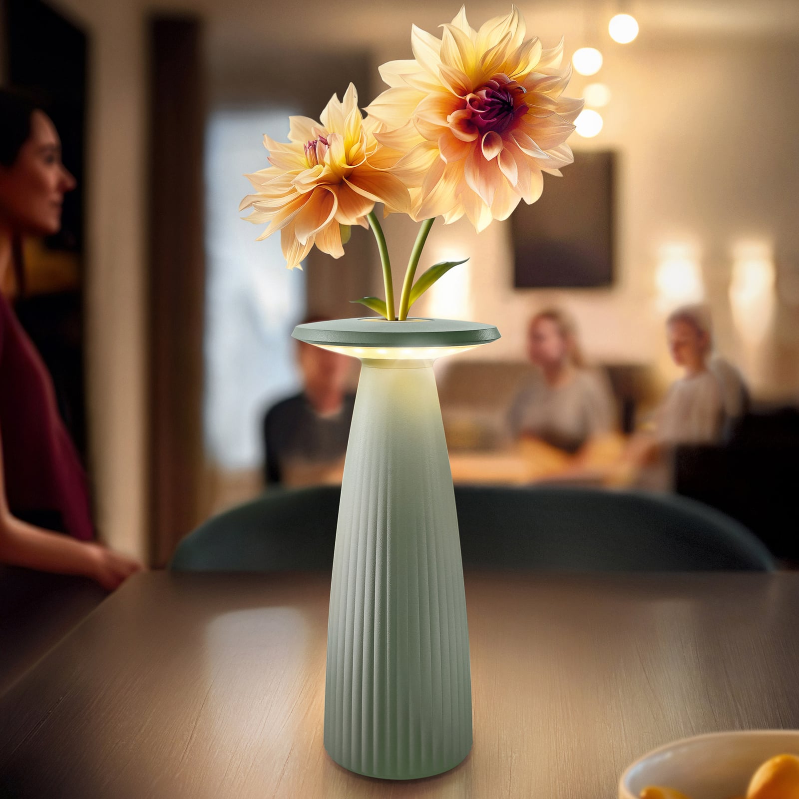 LED oppladbar bordlampe Nuflair aluminium grønn dimbar IP54 forfra