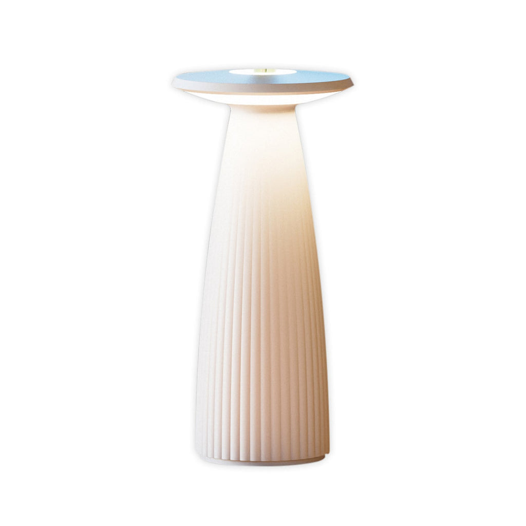 LED oppladbar bordlampe Nuflair beige detalj av touchdimmer