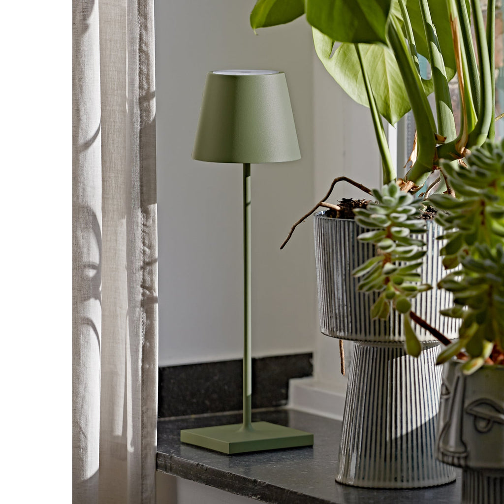 LED oppladbar bordlampe Nuindie dimbar grønn IP54 - Sigor forfra