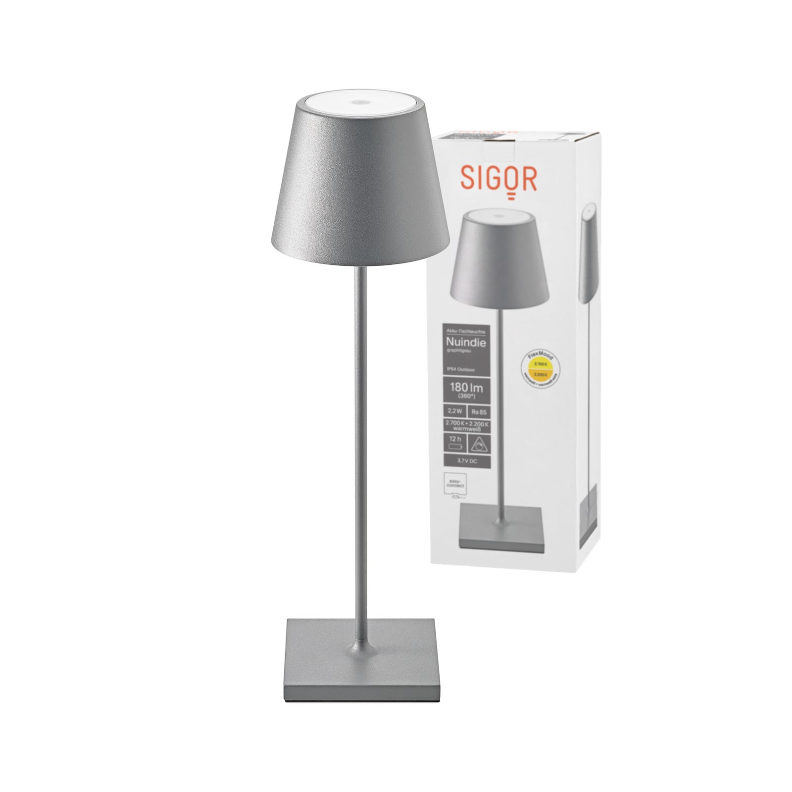 LED oppladbar bordlampe Nuindie grafitt aluminium dimbar IP54 montert ute