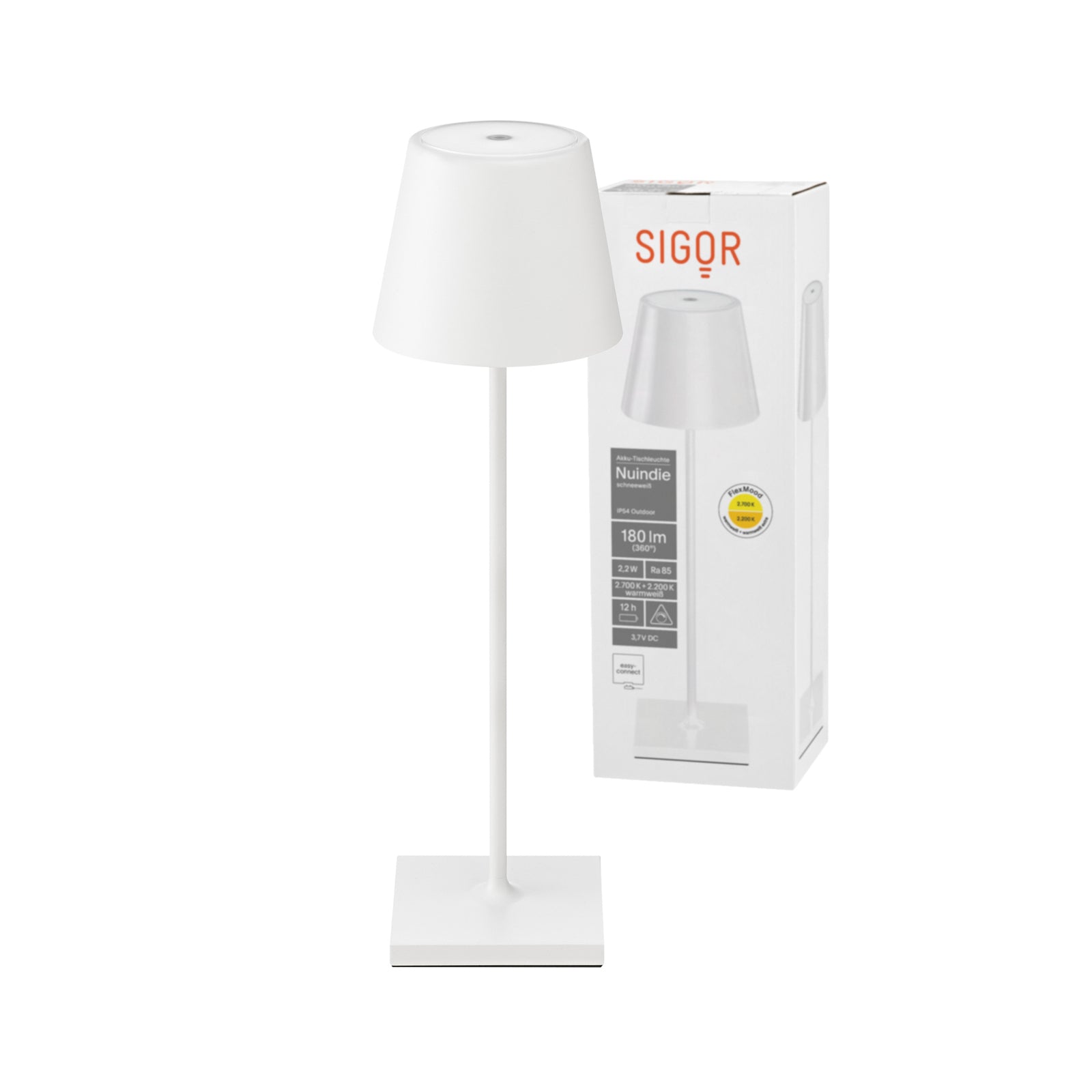 LED oppladbar bordlampe Nuindie hvit IP54 dimbar 38 cm med USB-C ladekabel