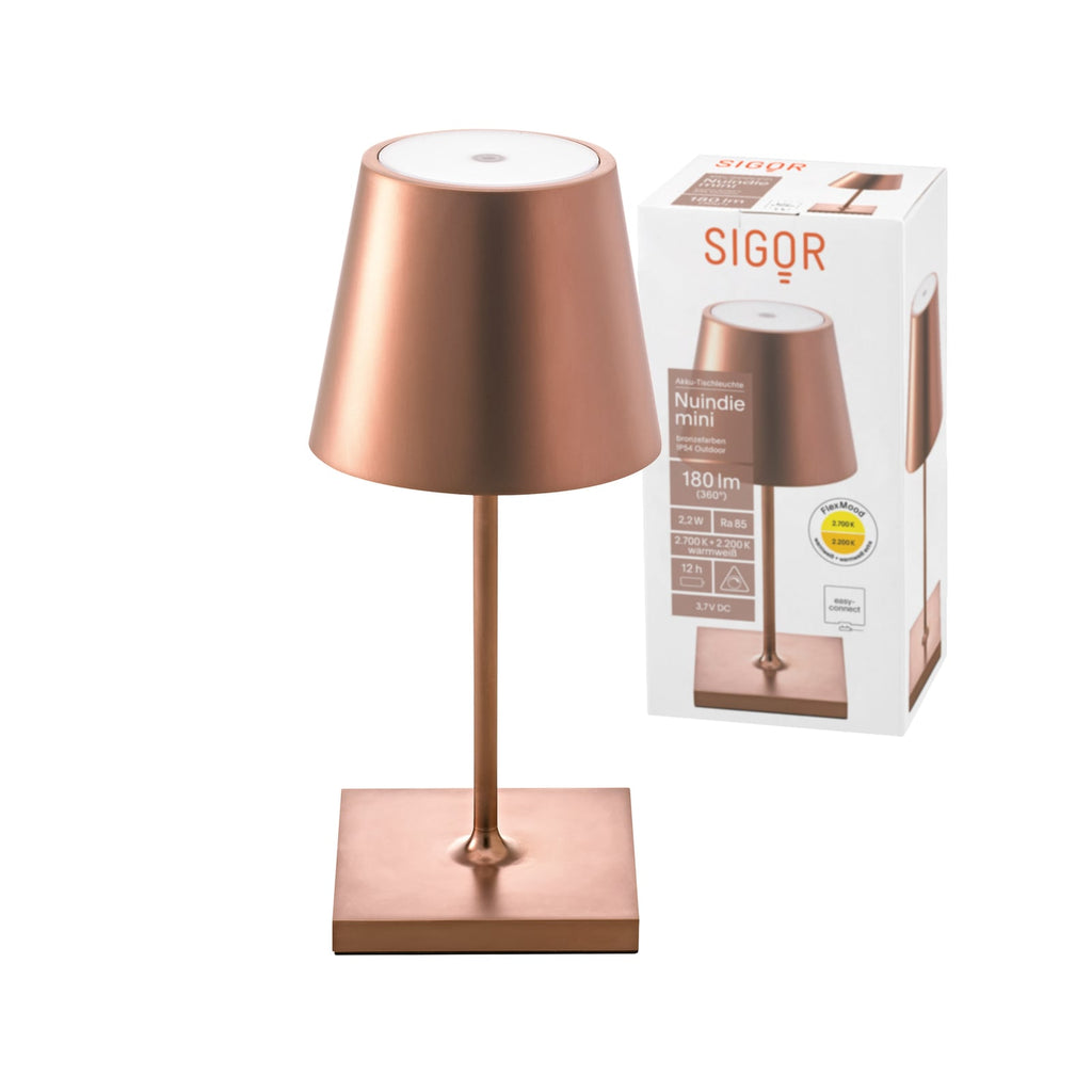 LED oppladbar bordlampe Nuindie mini bronse dimbar IP54 nærbilde av touch-sensor