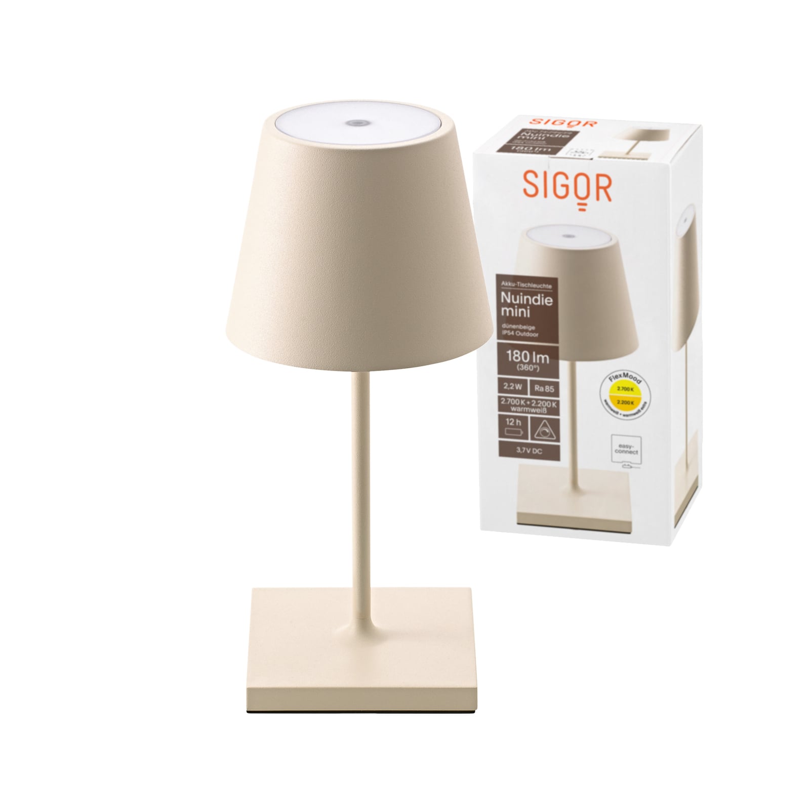 LED oppladbar bordlampe Nuindie mini dimbar beige IP54 - Sigor detalj av skjerm