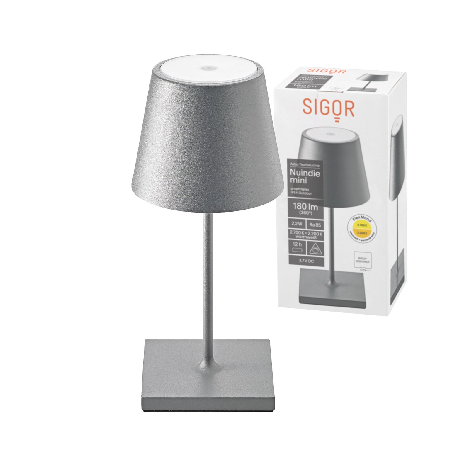 LED oppladbar bordlampe Nuindie mini dimbar grafitt detalj av skjerm