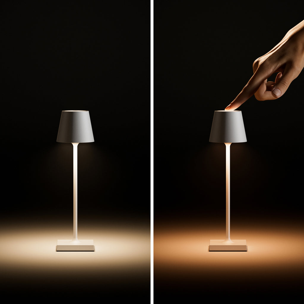 LED oppladbar bordlampe Nuindie pocket grafitt IP54 dimbar touch-dimmer
