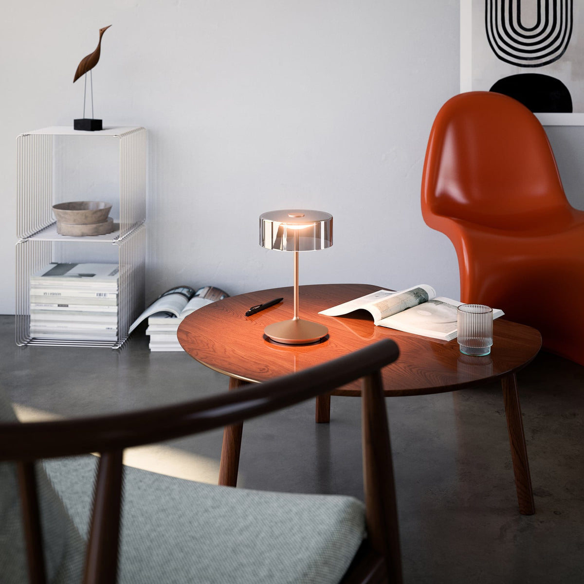 LED oppladbar bordlampe Numotion bronse glass IP54 dimbar bakside