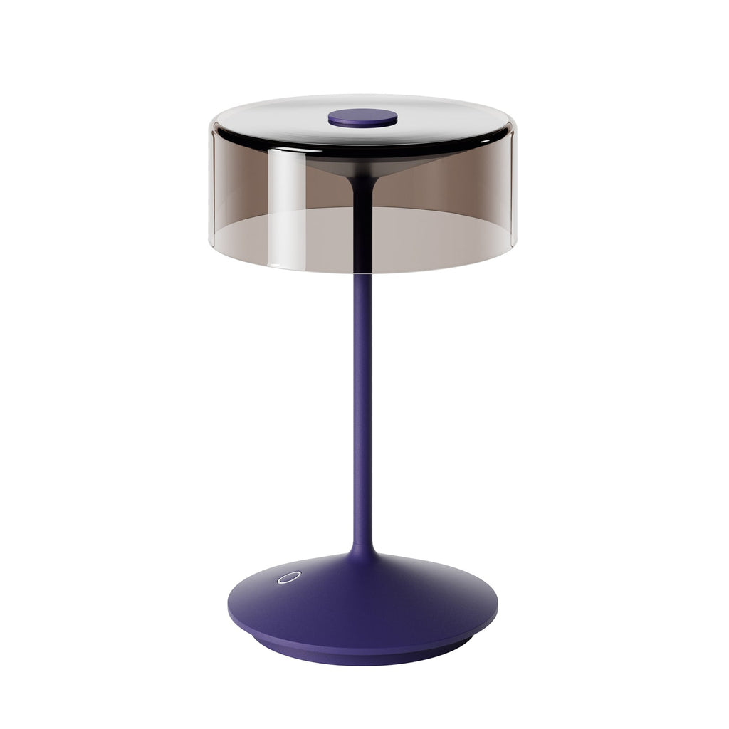 LED oppladbar bordlampe Numotion dimbar blå glass IP54 nærbilde