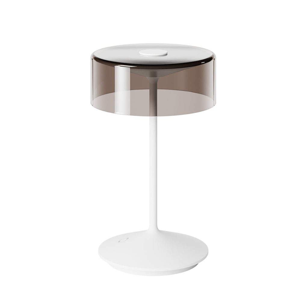 LED oppladbar bordlampe Numotion glass dimbar hvit IP54 detalj av lampeskjerm