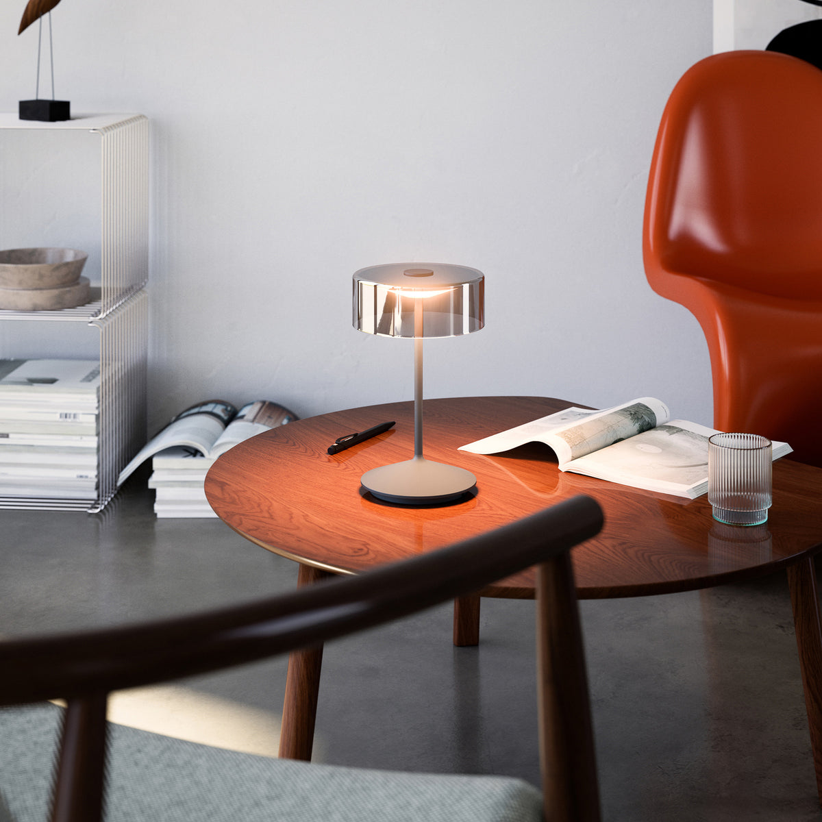 LED oppladbar bordlampe Numotion grafitt glass dimbar IP54 bakside