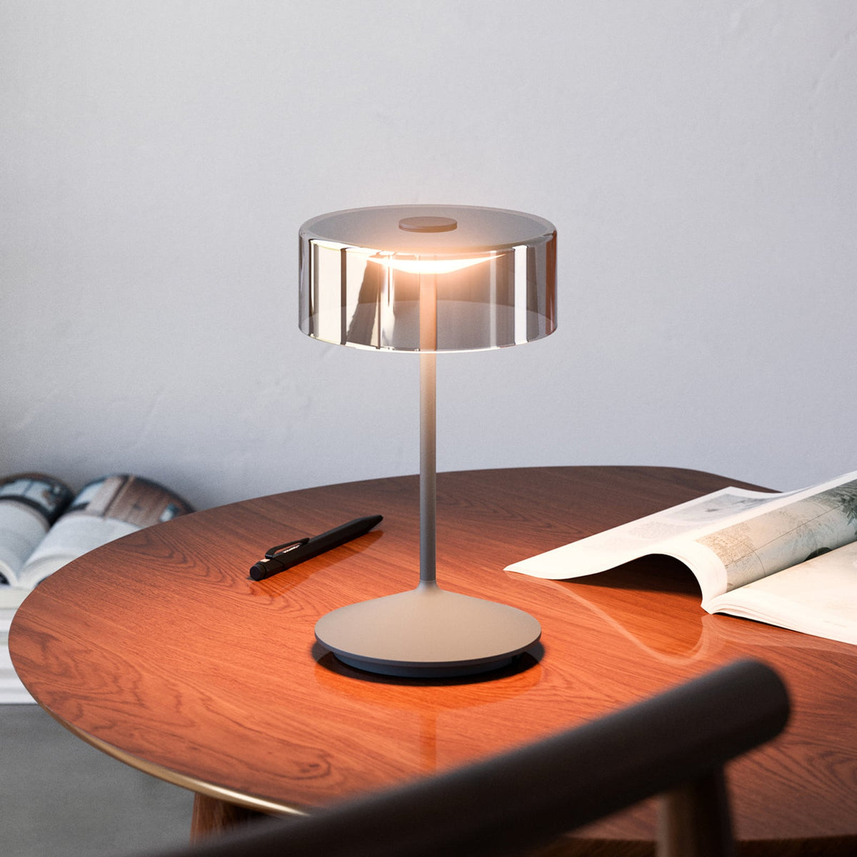 LED oppladbar bordlampe Numotion grafitt glass dimbar IP54 forfra