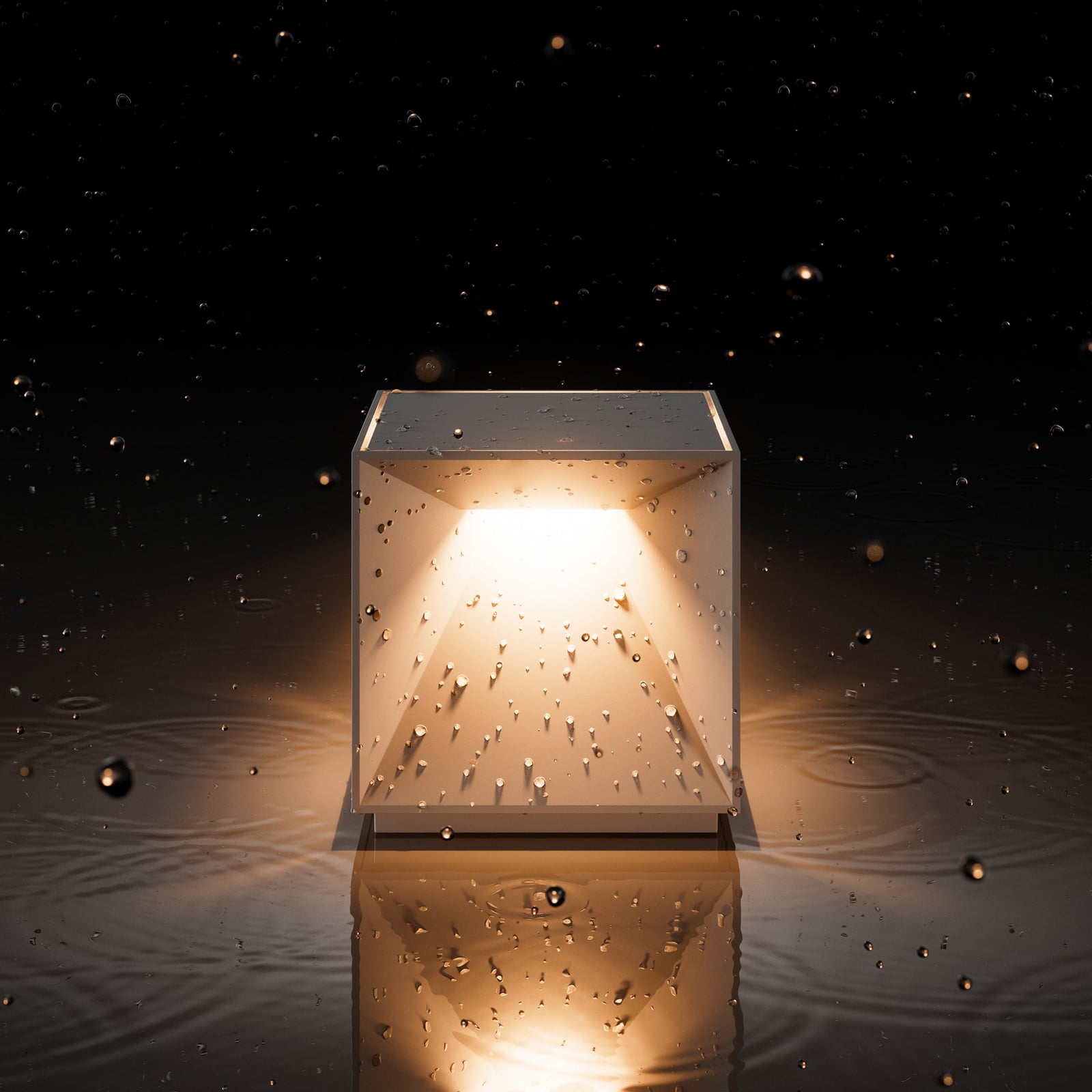 LED oppladbar bordlampe Nutalis hvit IP54 dimbar 10x10 cm montert på bord