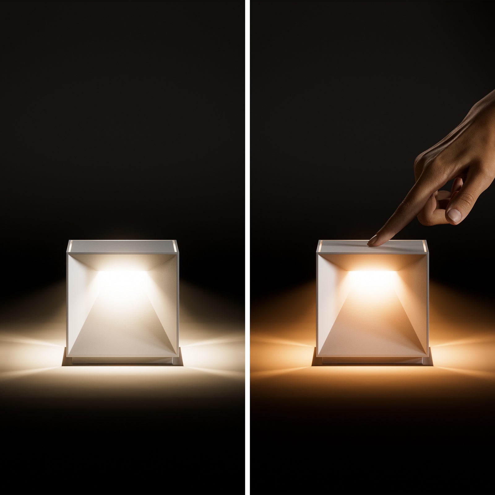 LED oppladbar bordlampe Nutalis hvit IP54 dimbar 10x10 cm nærbilde av aluminiumsoverflate