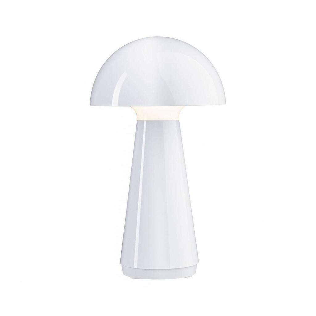 LED oppladbar bordlampe Onzo hvit plast dimbar IP44 montert på bord
