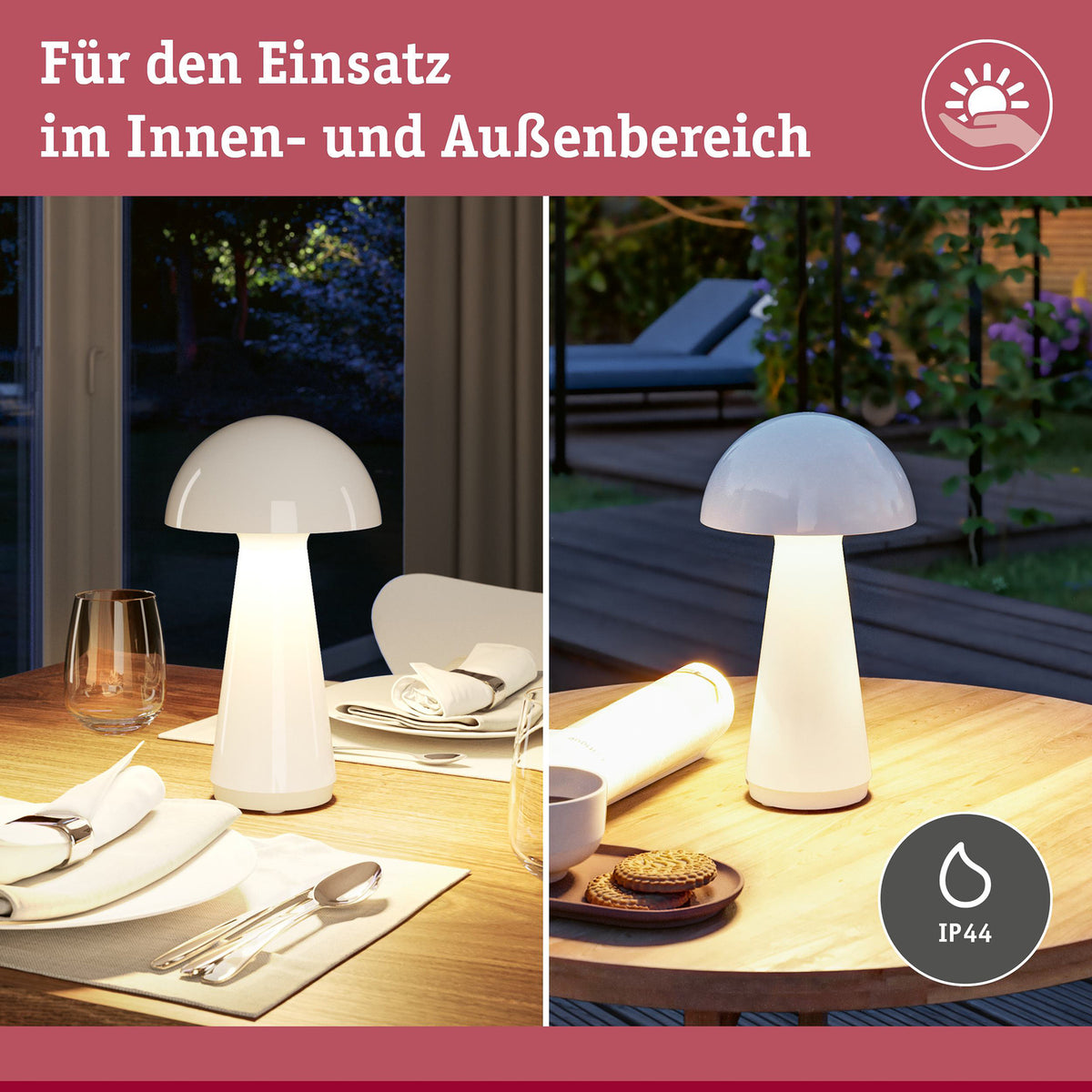 LED oppladbar bordlampe Onzo hvit plast dimbar IP44 oversikt