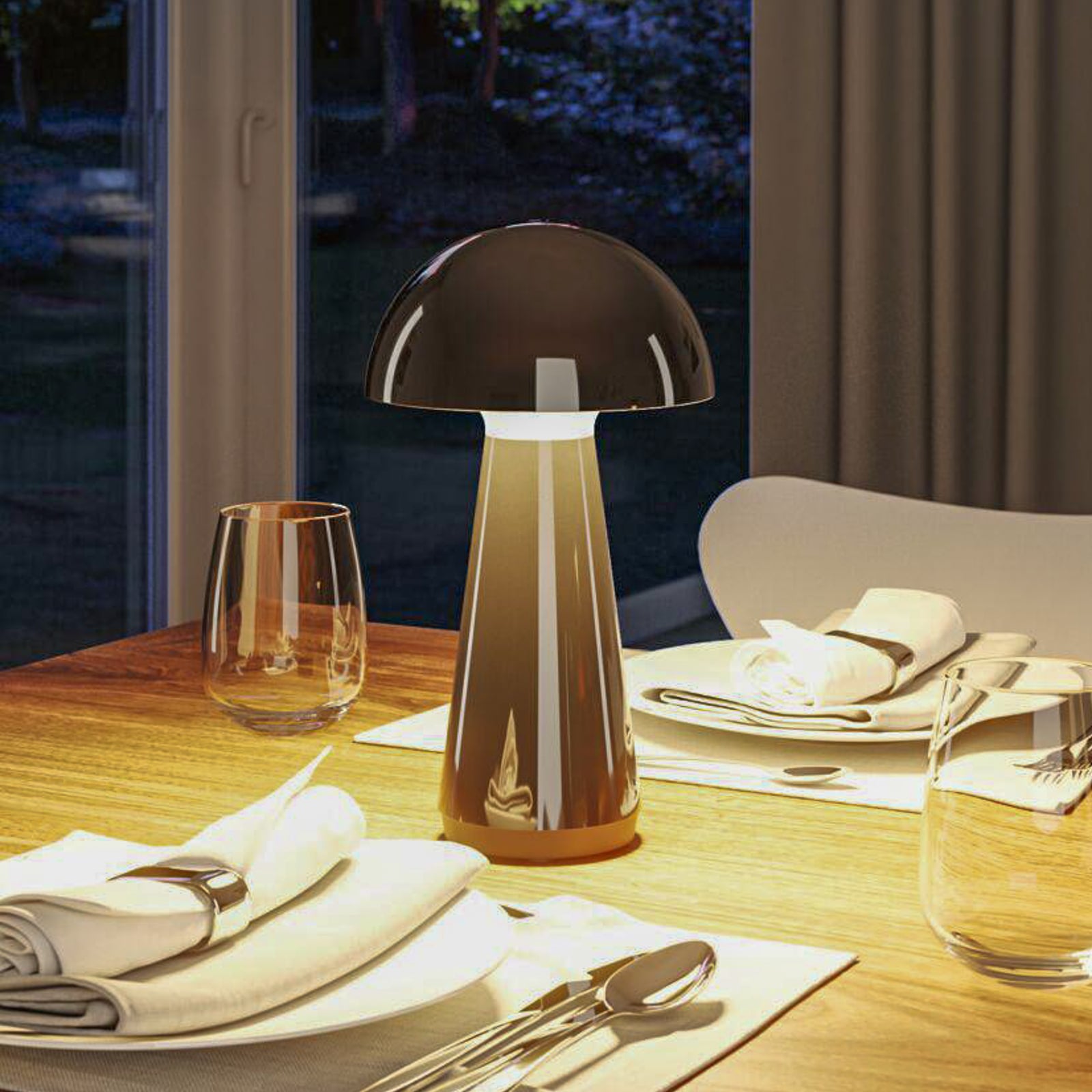 LED oppladbar bordlampe Onzo svart plast dimbar IP44 forfra