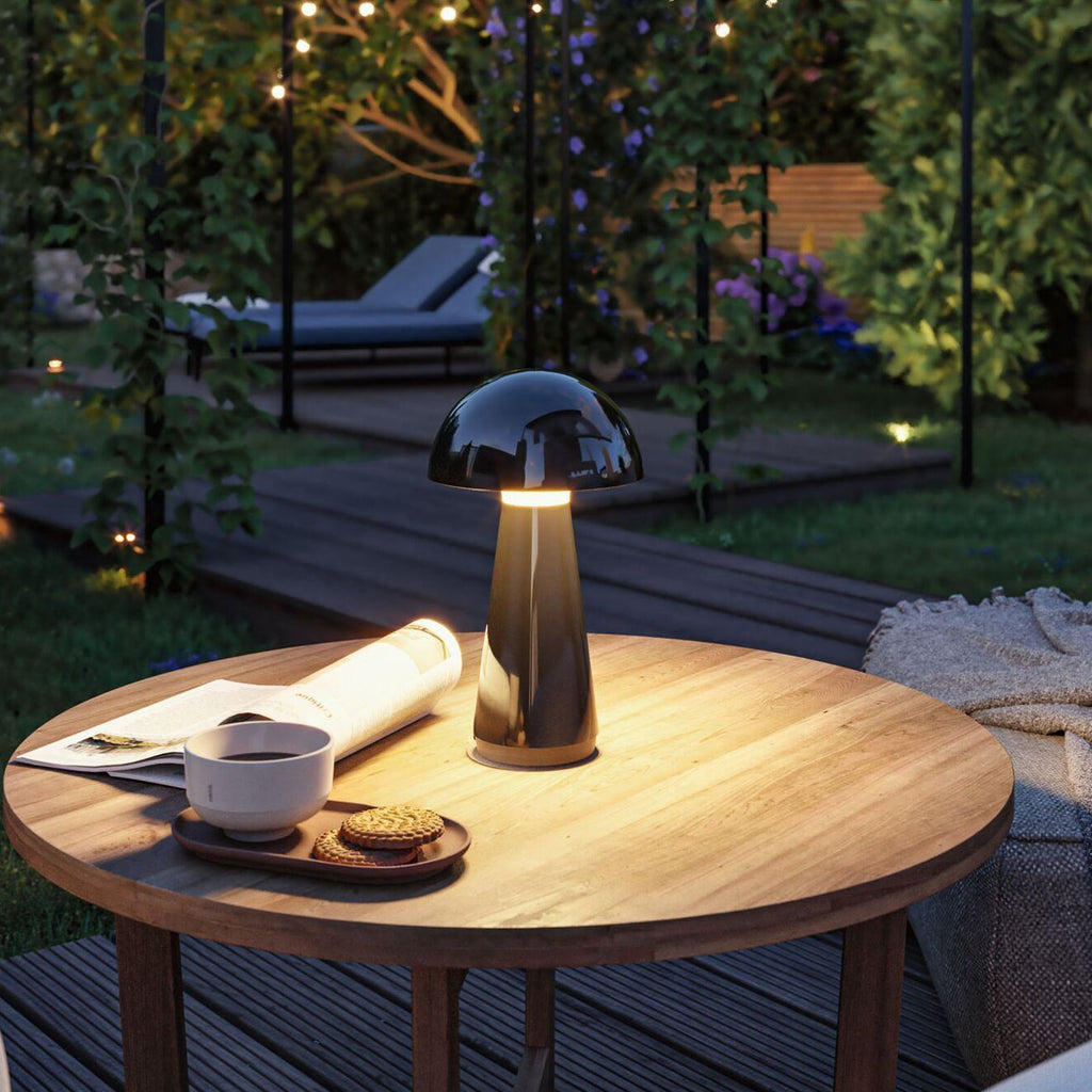 LED oppladbar bordlampe Onzo svart plast dimbar IP44 detalj av skjerm