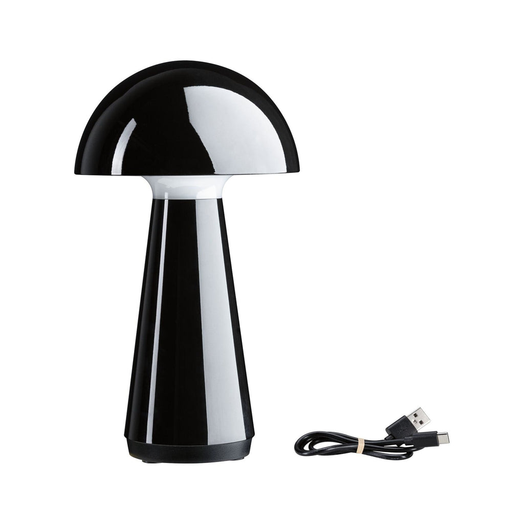 LED oppladbar bordlampe Onzo svart plast dimbar IP44 montert i uterom