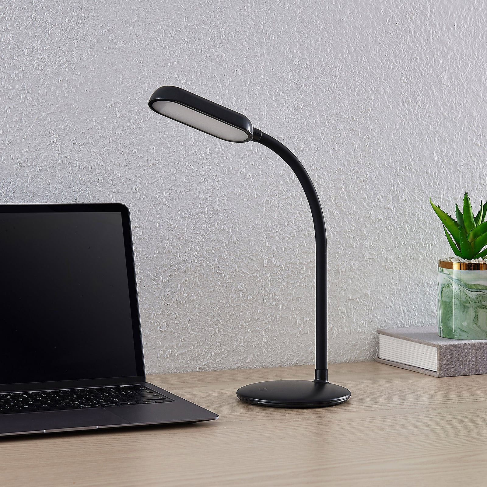 LED oppladbar bordlampe Opira svart dimbar USB 51 cm bakside