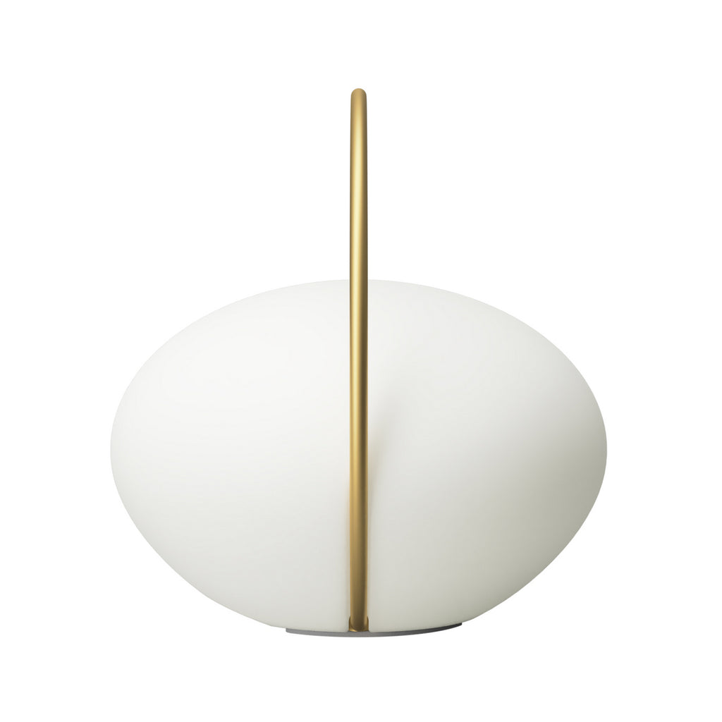 LED oppladbar bordlampe Orbit dimbar hvit/messing IP44 CCT med dimmer
