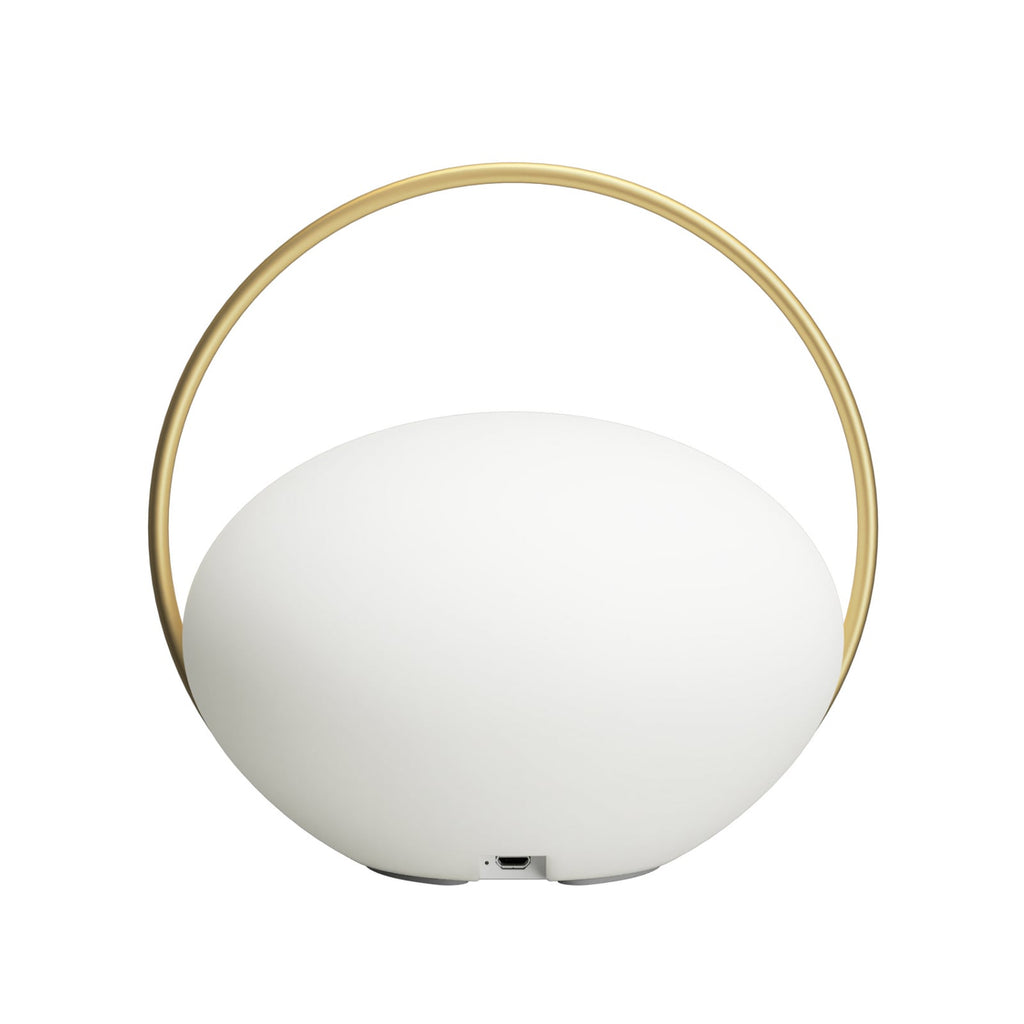 LED oppladbar bordlampe Orbit dimbar hvit/messing IP44 CCT ladesystem