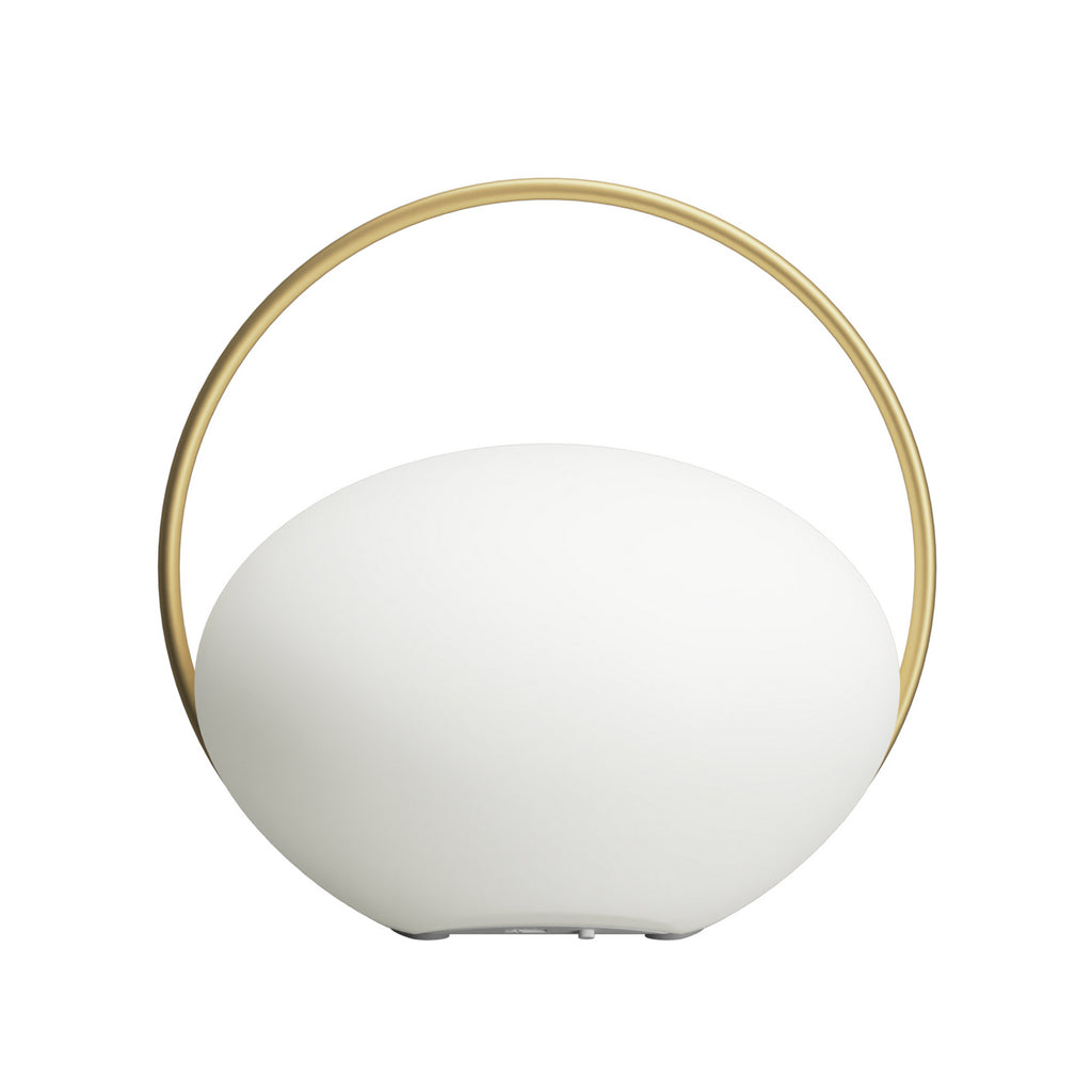 LED oppladbar bordlampe Orbit dimbar hvit/messing IP44 CCT i hage