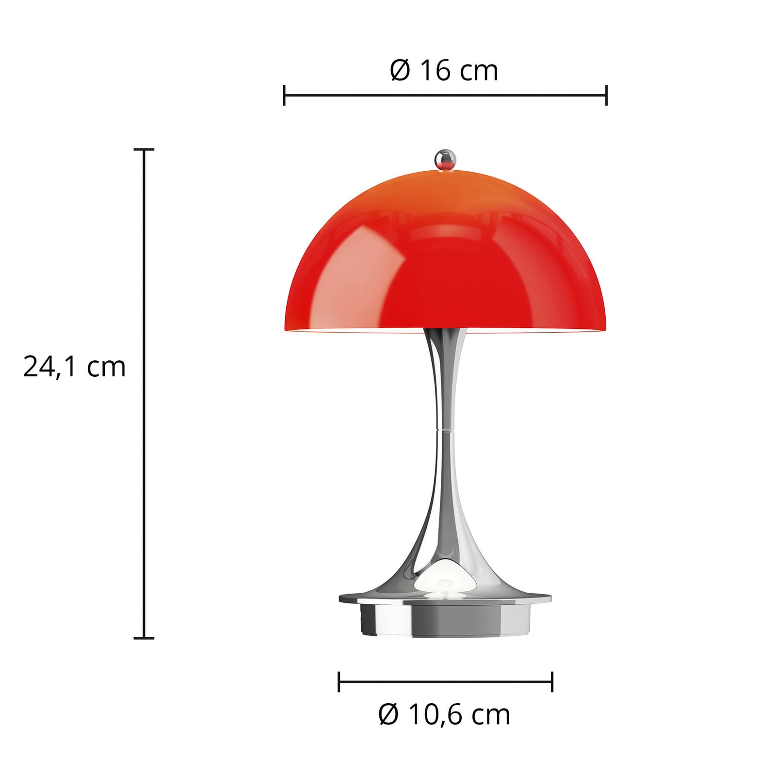 LED oppladbar bordlampe Panthella 160 opal-rød IP44 detalj av skjerm