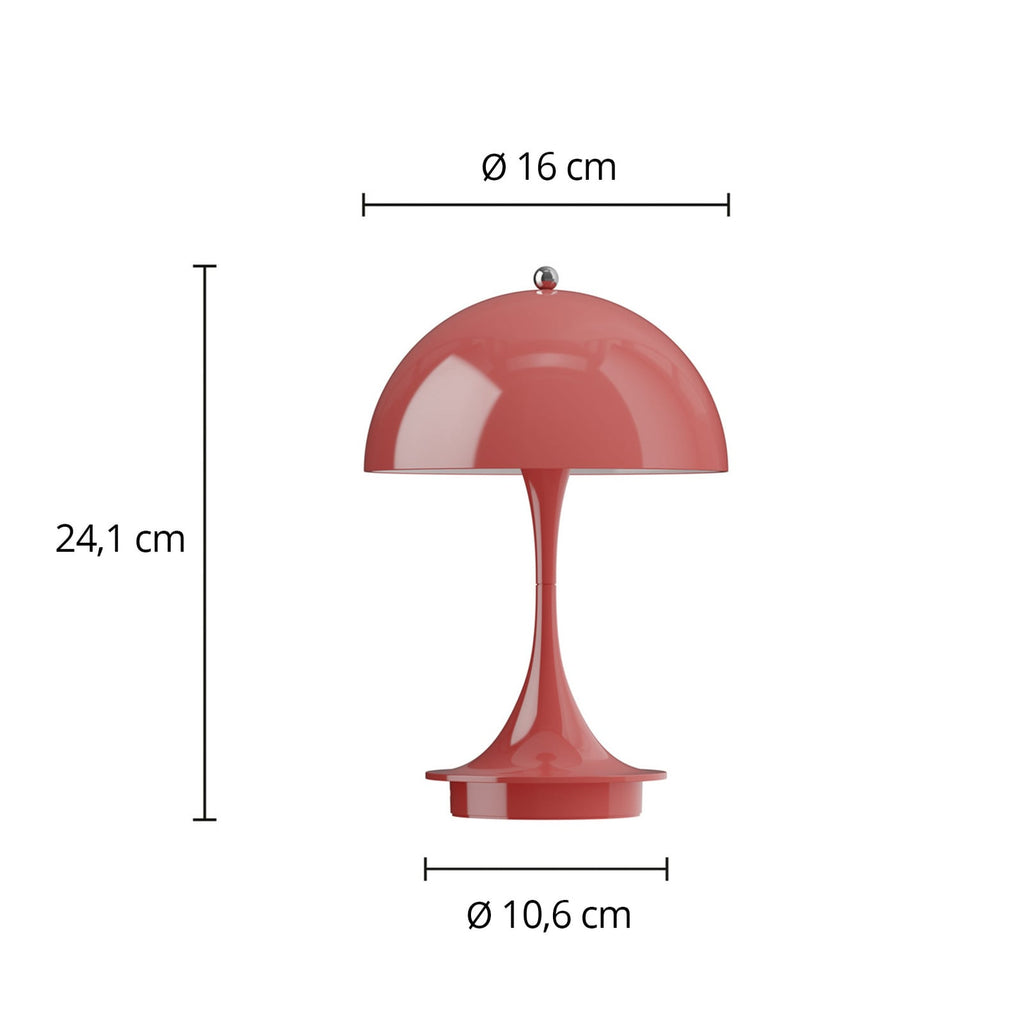 Detalj av LED oppladbar bordlampe Panthella 160 V3 korallrød IP44 touchbryter