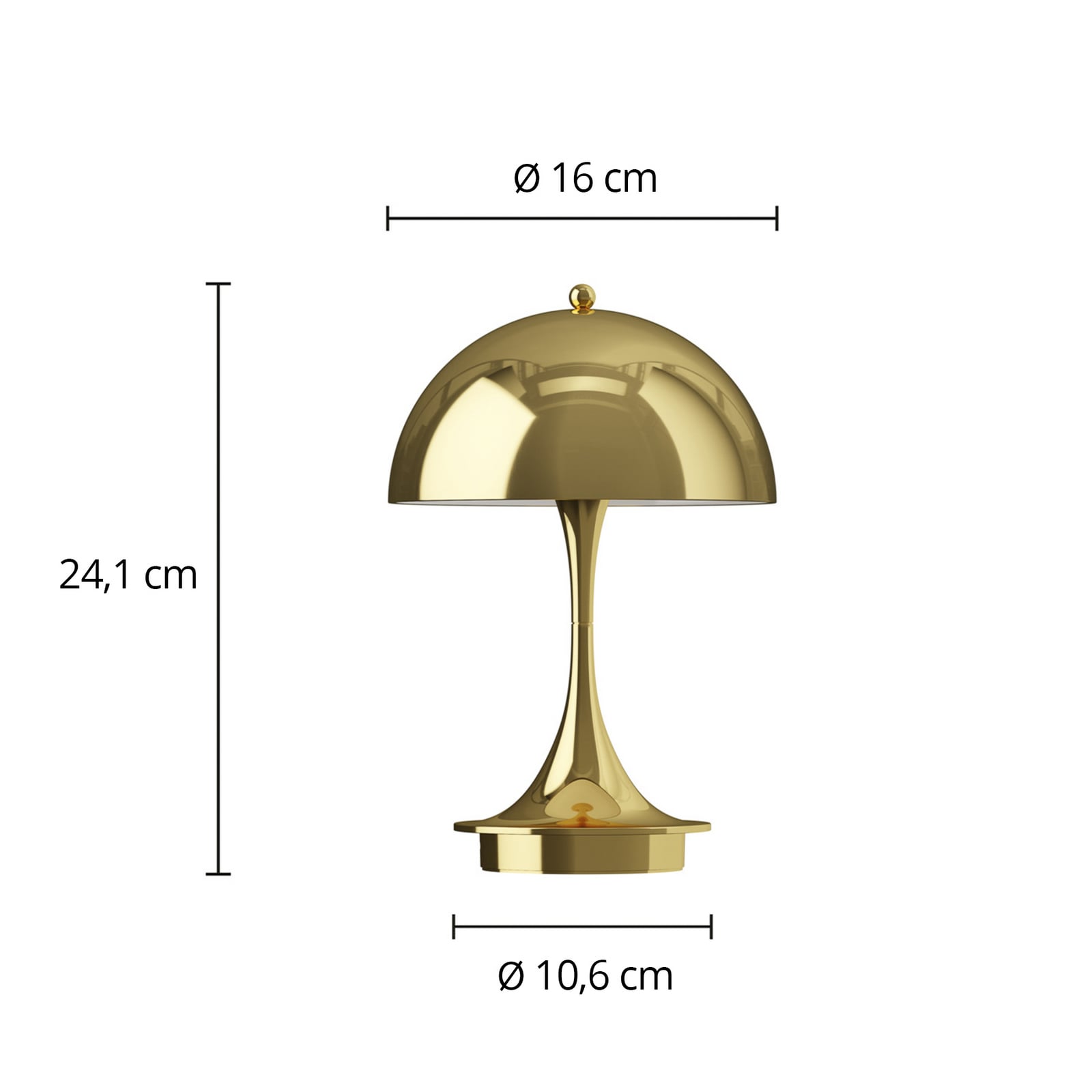 LED oppladbar bordlampe Panthella 160 V3 messing detalj
