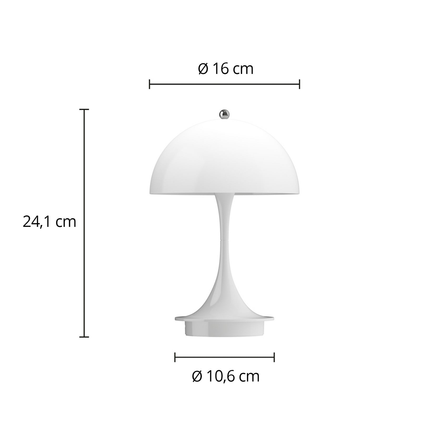 Detalj av touch-bryter på LED oppladbar bordlampe Panthella 160 V3 opalhvit IP44