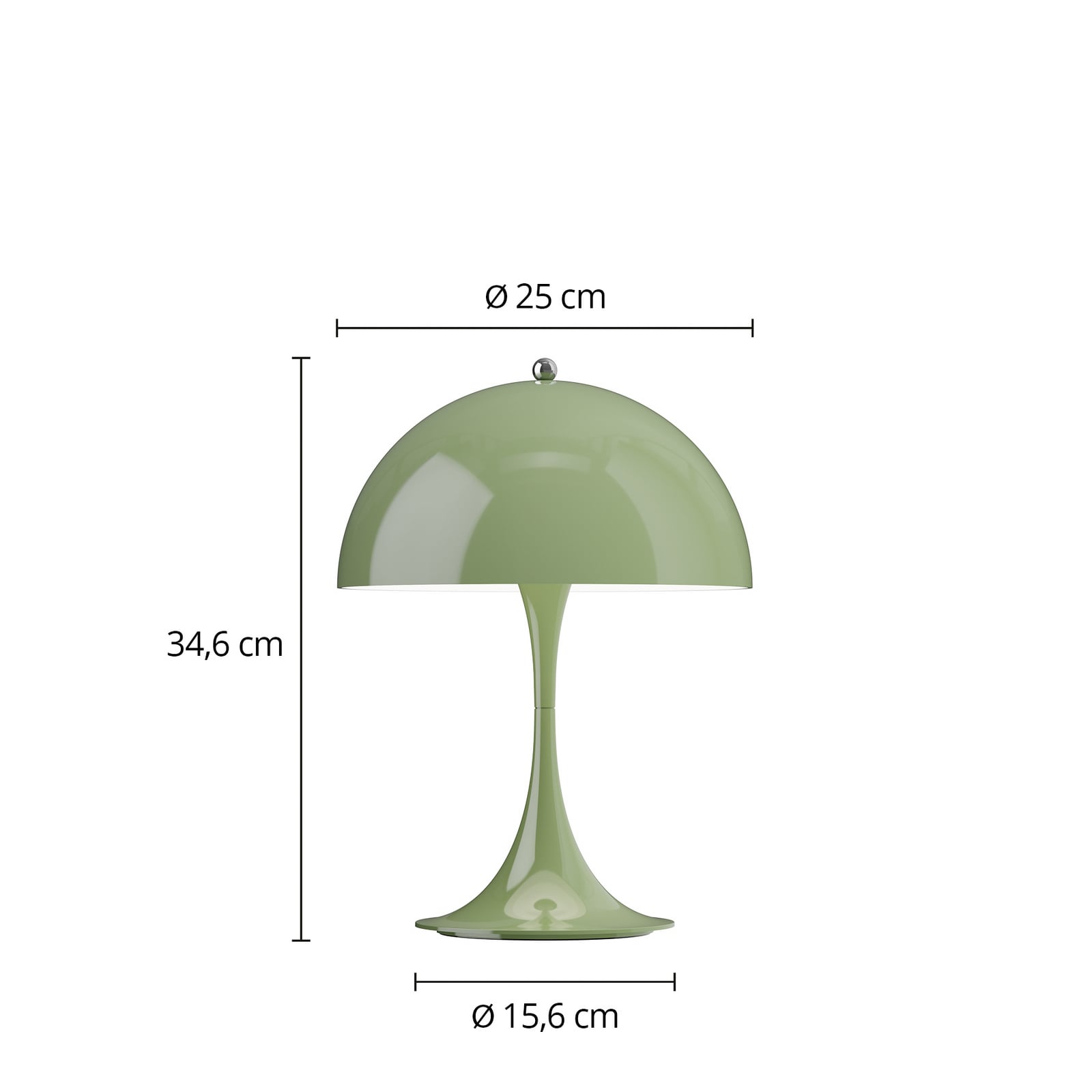 Detalj av touchbryter på LED oppladbar bordlampe Panthella 250 dimbar IP44 Louis Poulsen