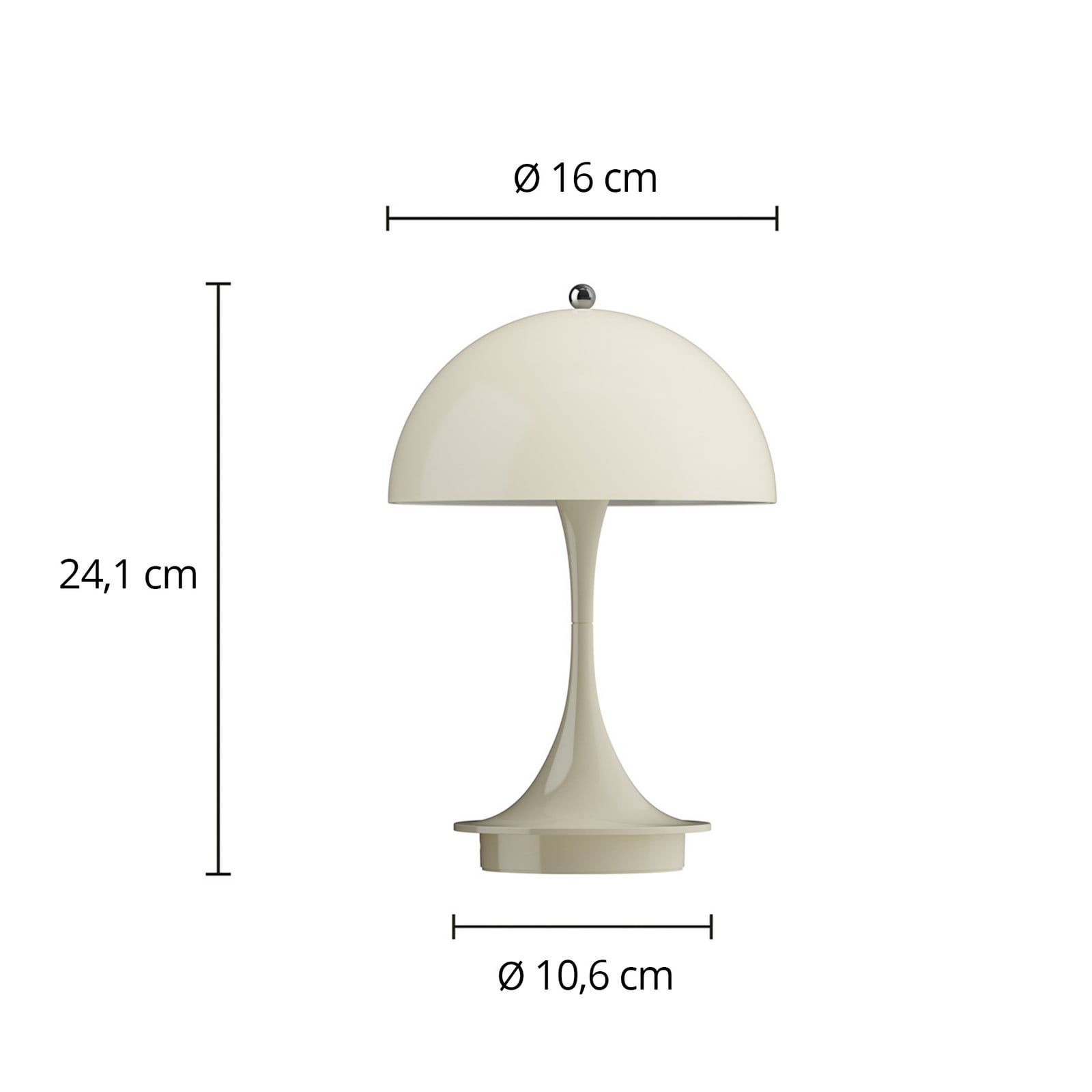 LED oppladbar bordlampe Panthella Portable 160 V3 beige detalj av touch-bryter