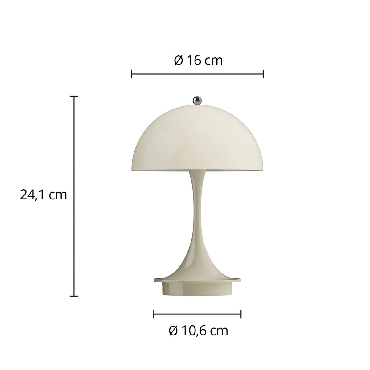 LED oppladbar bordlampe Panthella Portable 160 V3 beige detalj av touch-bryter