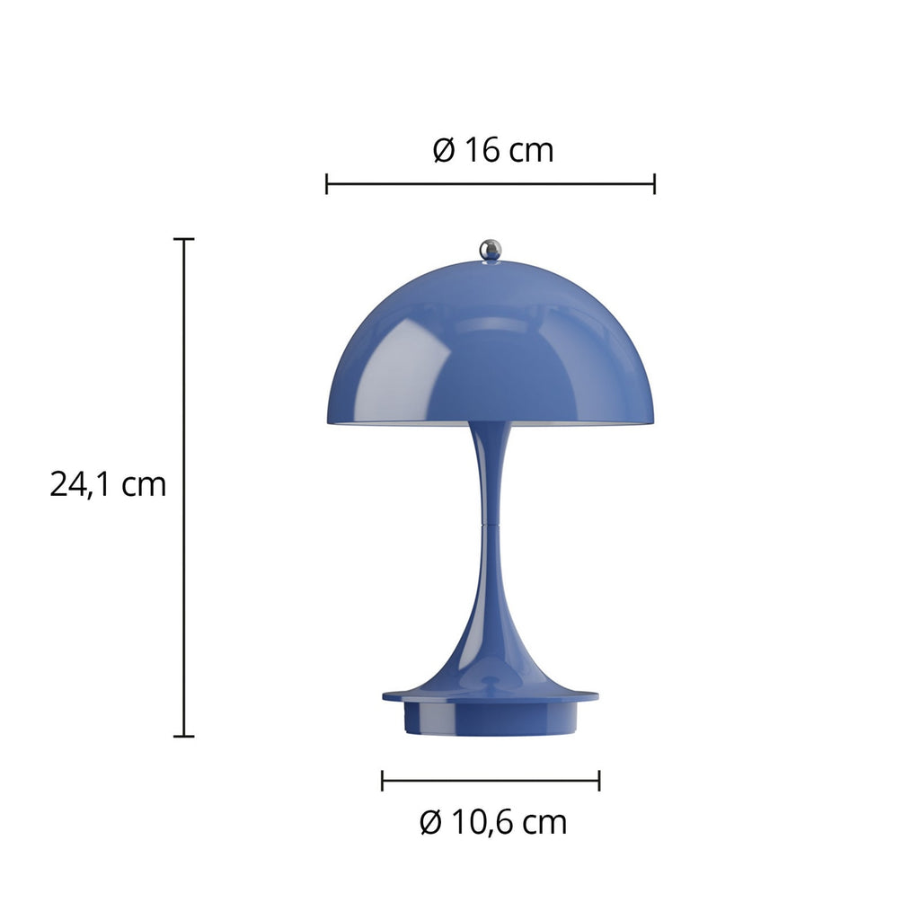 Detalj av LED oppladbar bordlampe Panthella Portable 160 V3 blå IP44 touch-bryter