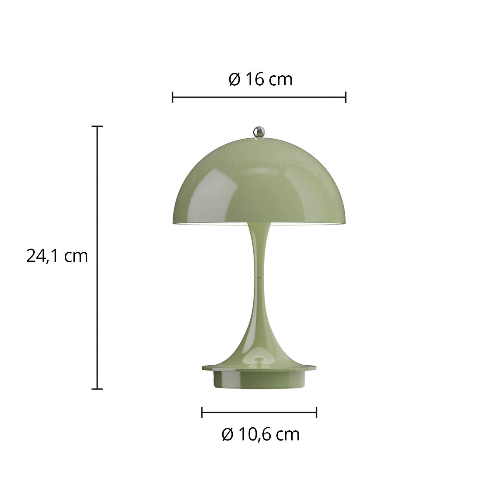 LED oppladbar bordlampe Panthella Portable 160 V3 grønn detalj