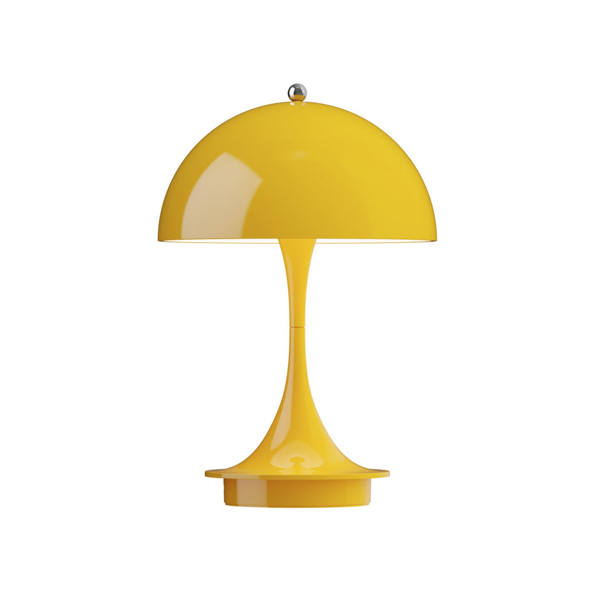 Nærbilde av touch-bryter på LED oppladbar bordlampe Panthella Portable 160 V3 gul IP44