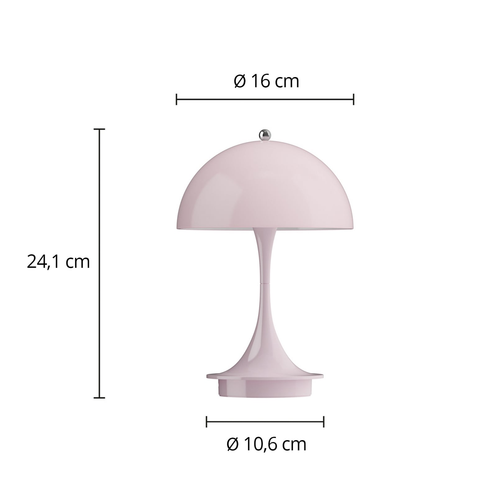 LED oppladbar bordlampe Panthella Portable 160 V3 rosa IP44 detalj av touch-sensor