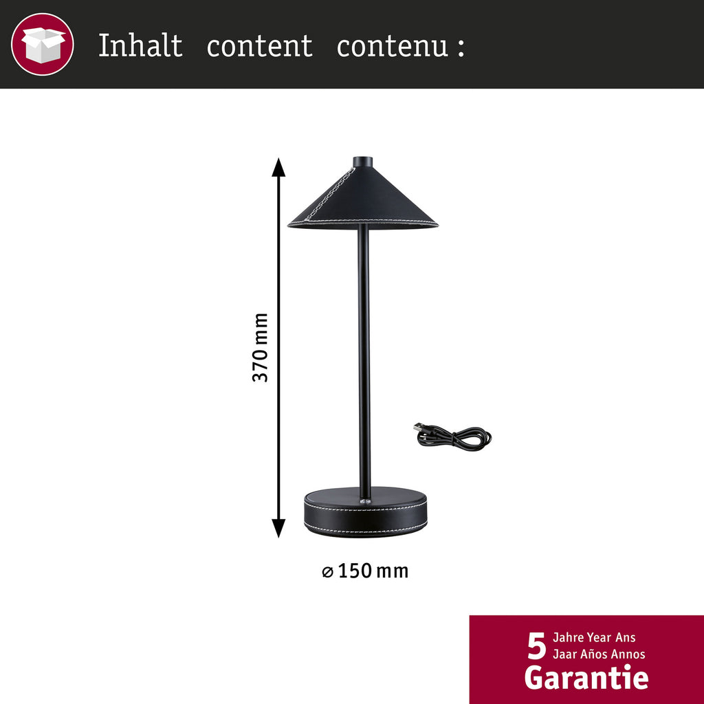 LED oppladbar bordlampe Pellini svart CCT dimbar på nattbord