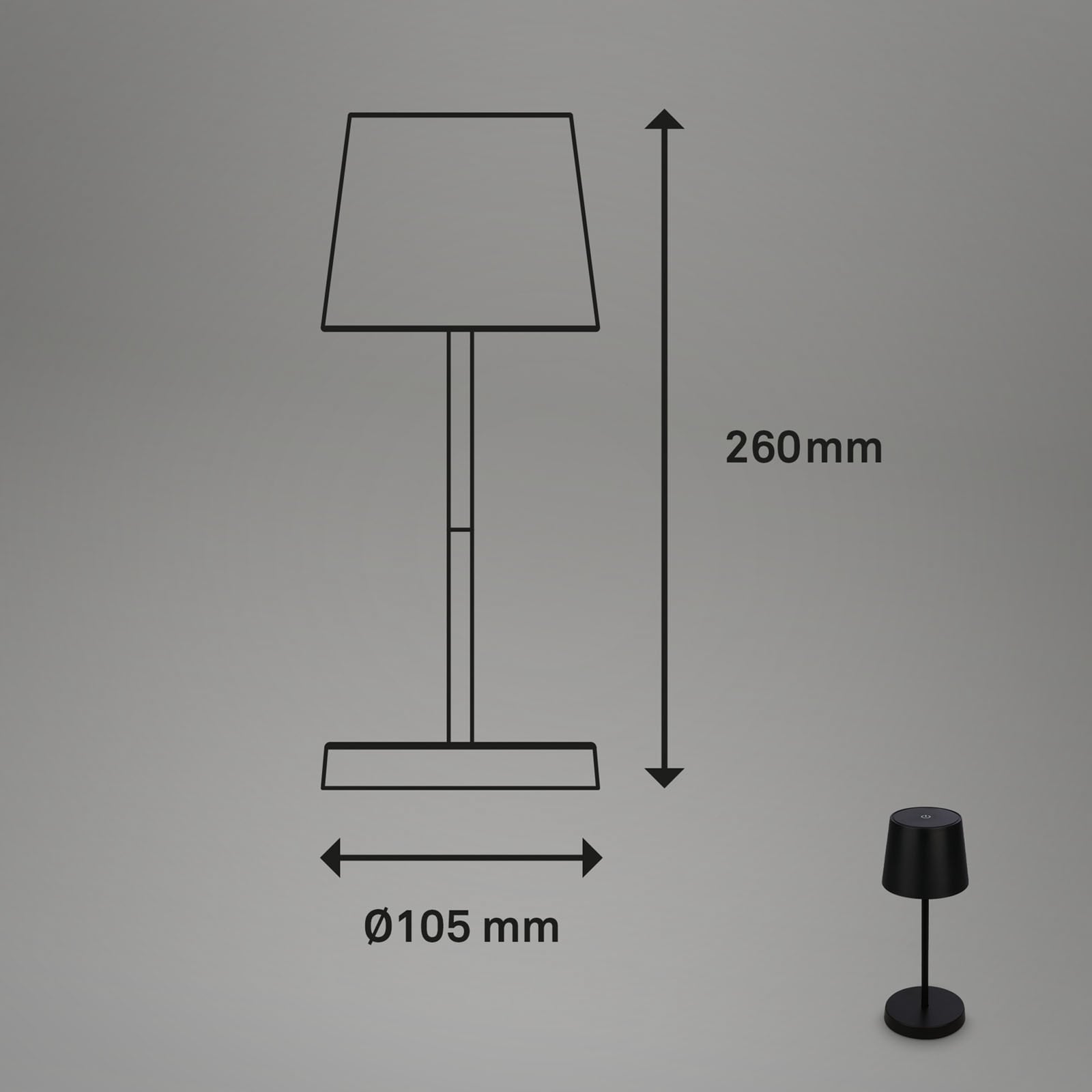 LED oppladbar bordlampe Piha dimbar svart IP44 bakside