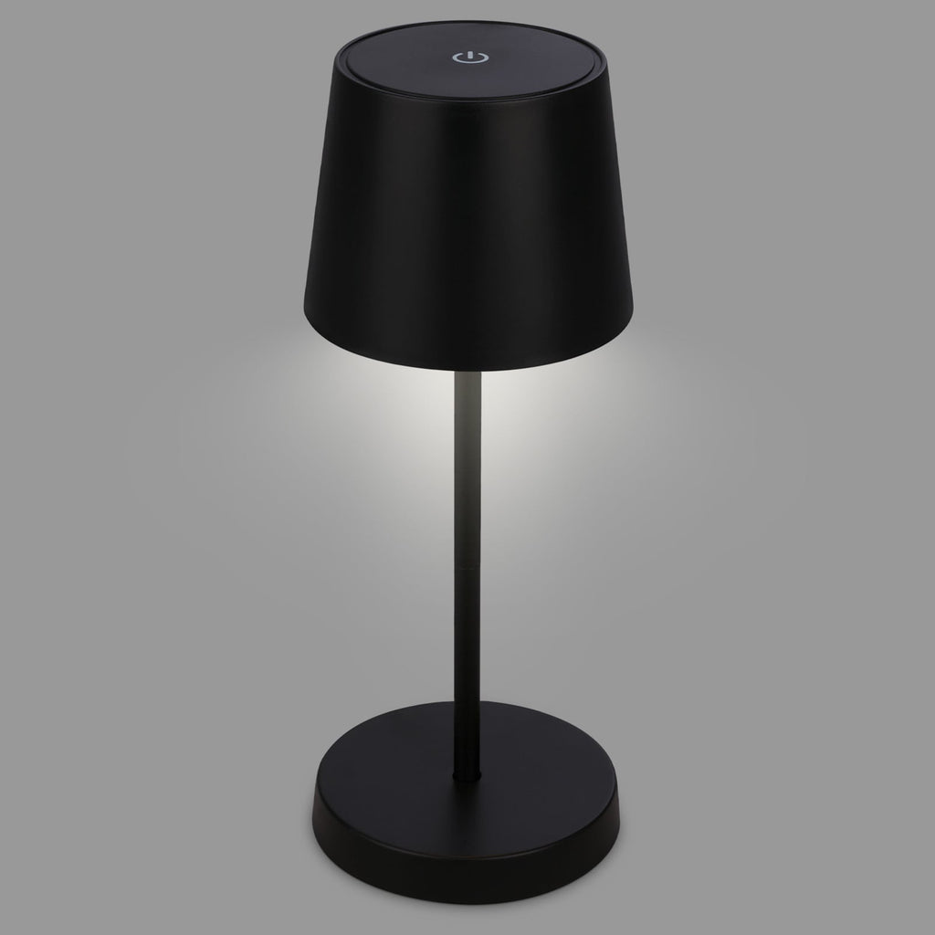LED oppladbar bordlampe Piha dimbar svart IP44 detalj av touchdimmer