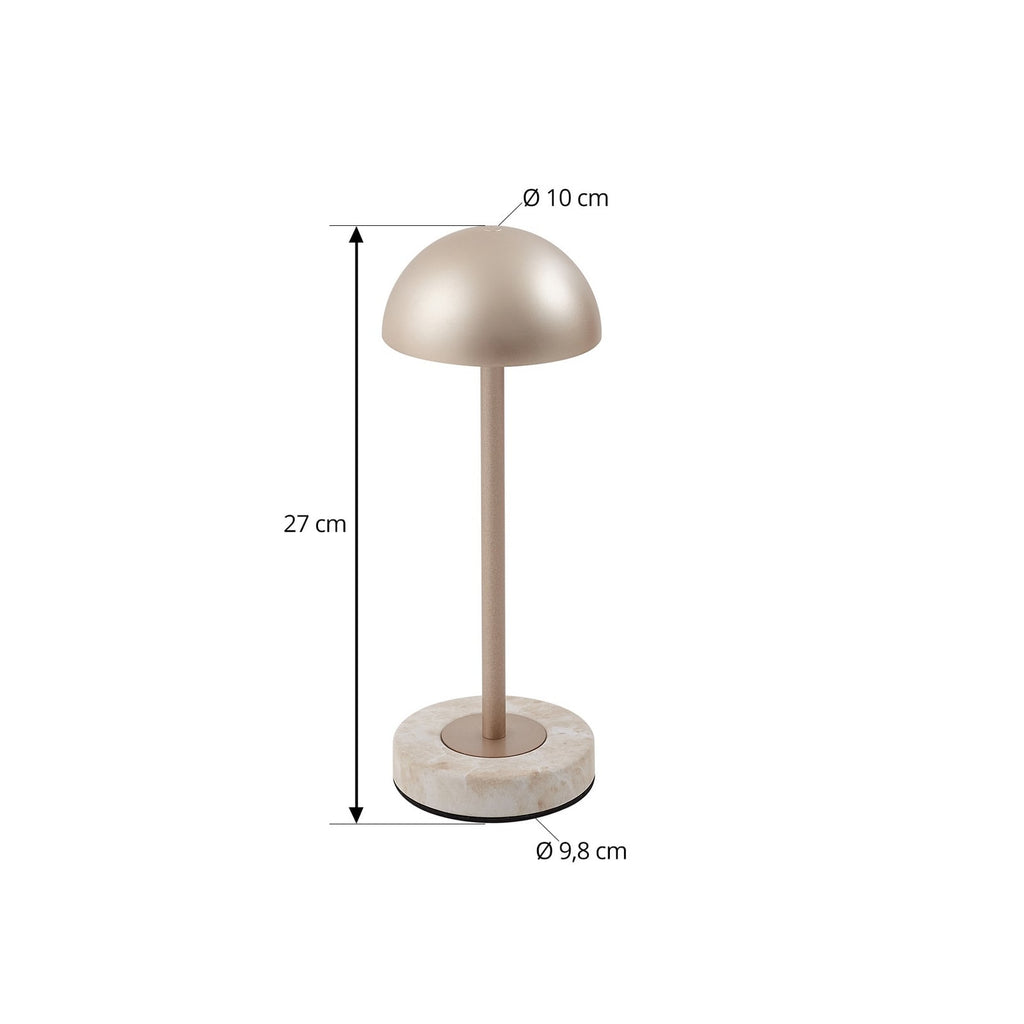 LED oppladbar bordlampe Pippin gull/travertin nærbilde av touchdimmer