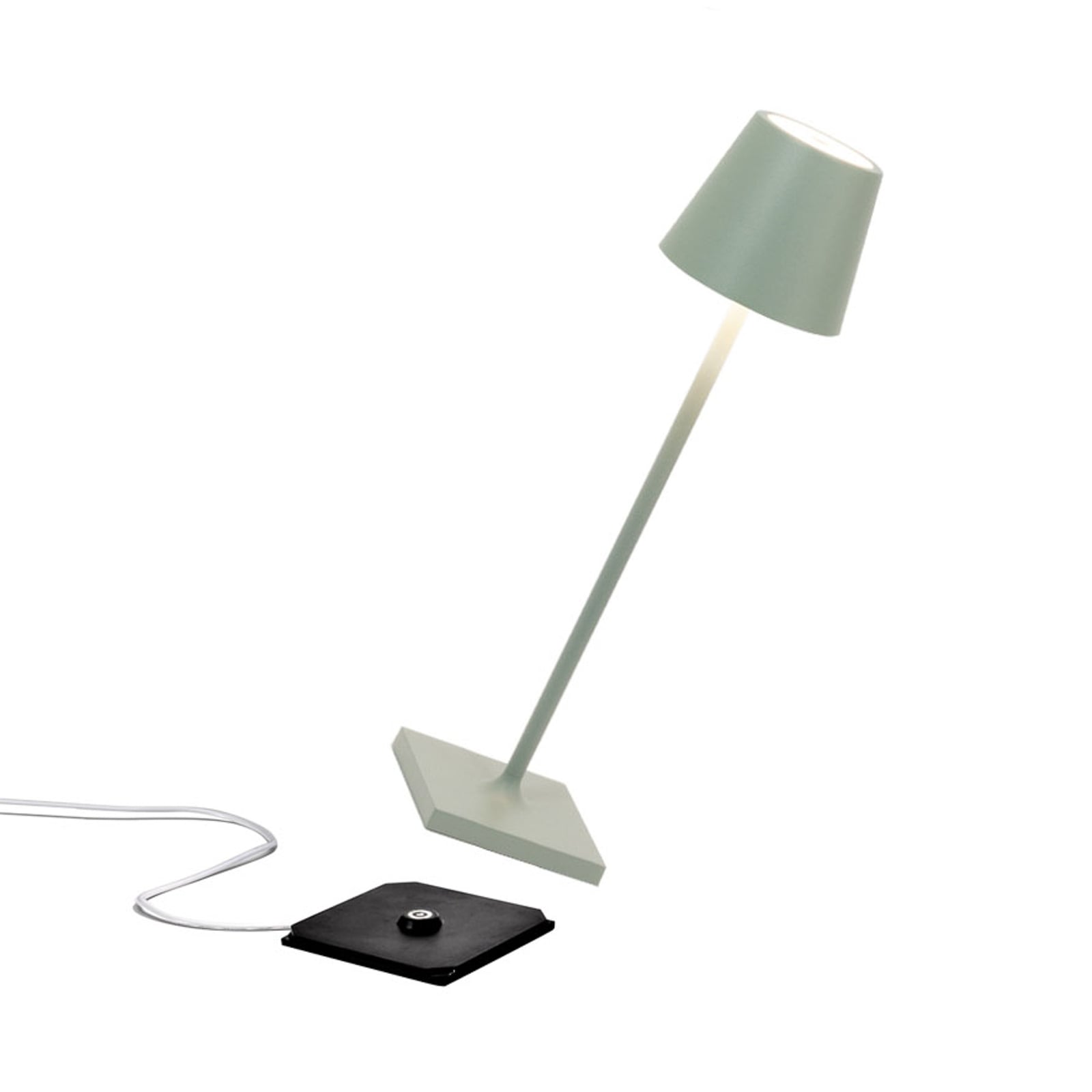 LED oppladbar bordlampe Poldina micro dimbar IP65 salvie detalj av berøringsdimmer