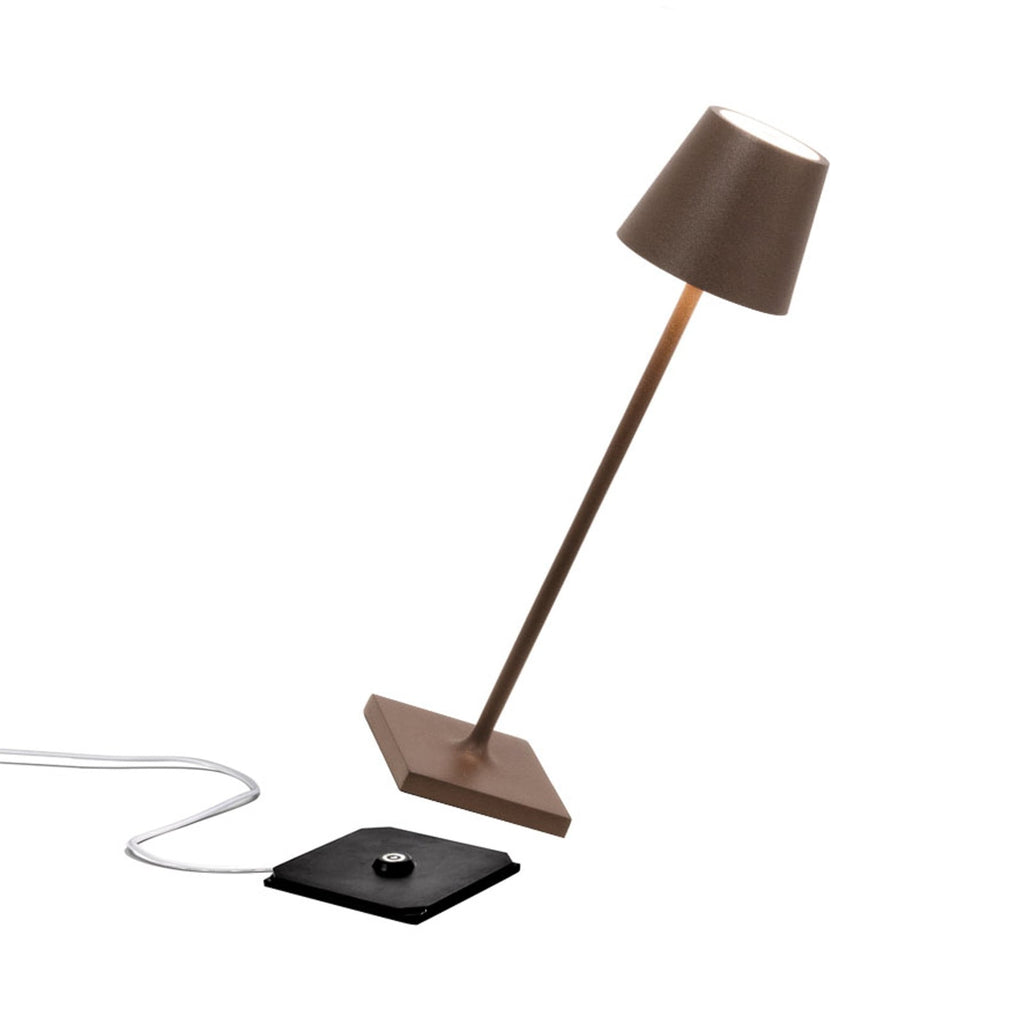 LED oppladbar bordlampe Poldina micro rustfarget dimbar IP65 side