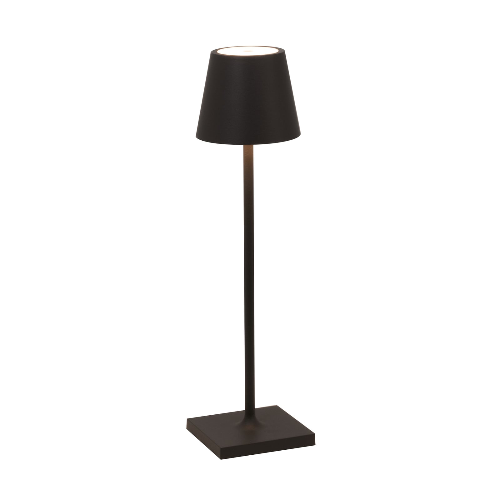 LED oppladbar bordlampe Poldina micro svart dimbar IP65 sett forfra