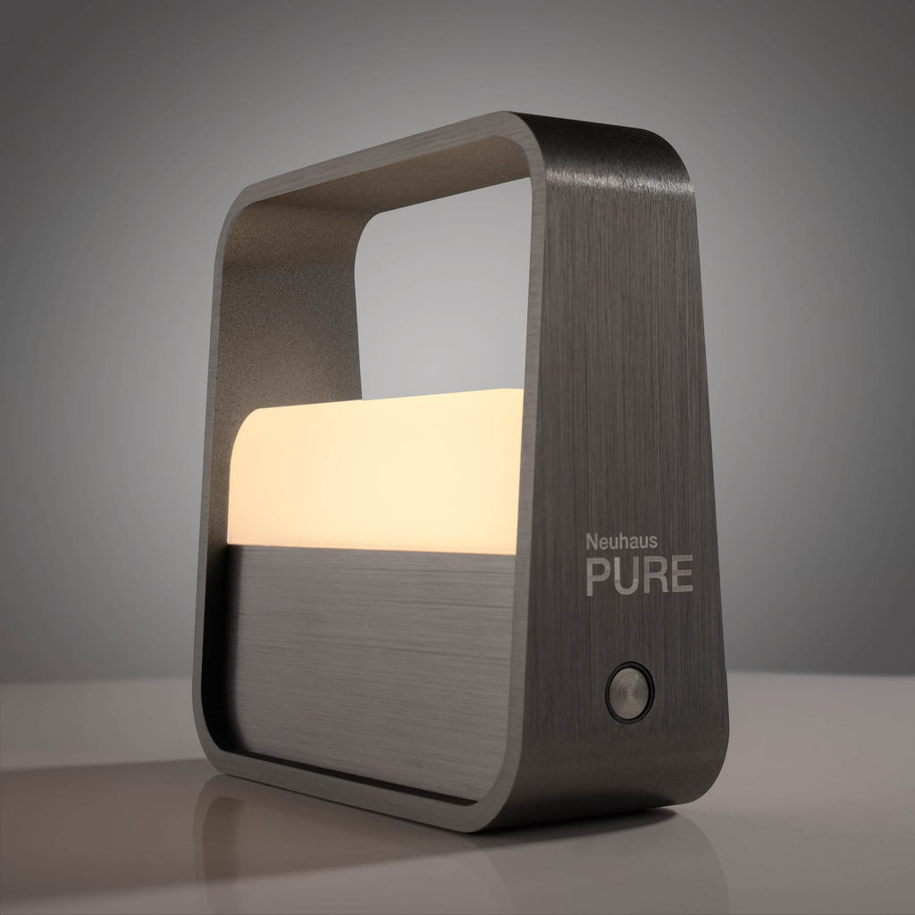 LED oppladbar bordlampe PURE Go grå aluminium dimbar forfra