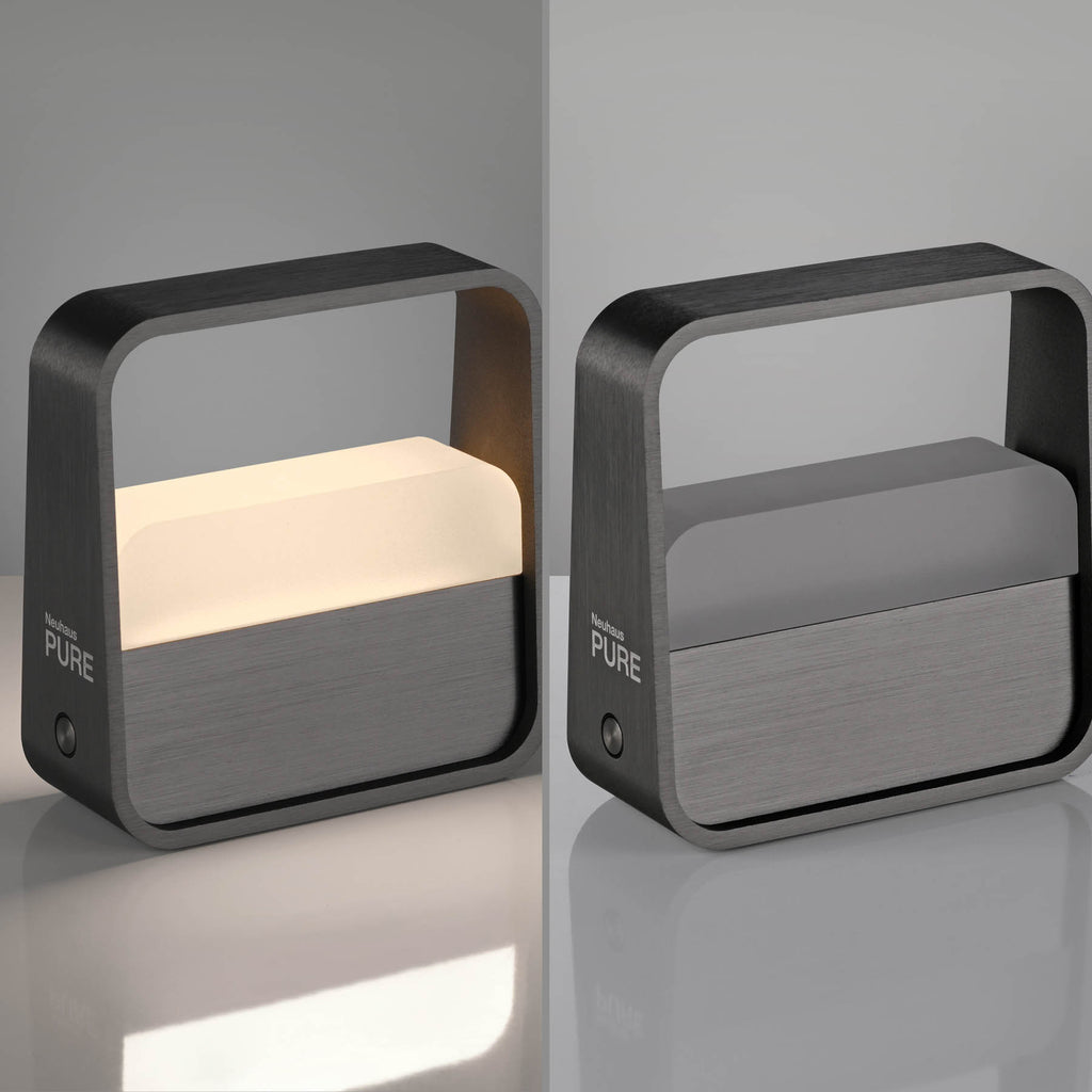 LED oppladbar bordlampe PURE Go grå aluminium dimbar med berøringskontroll