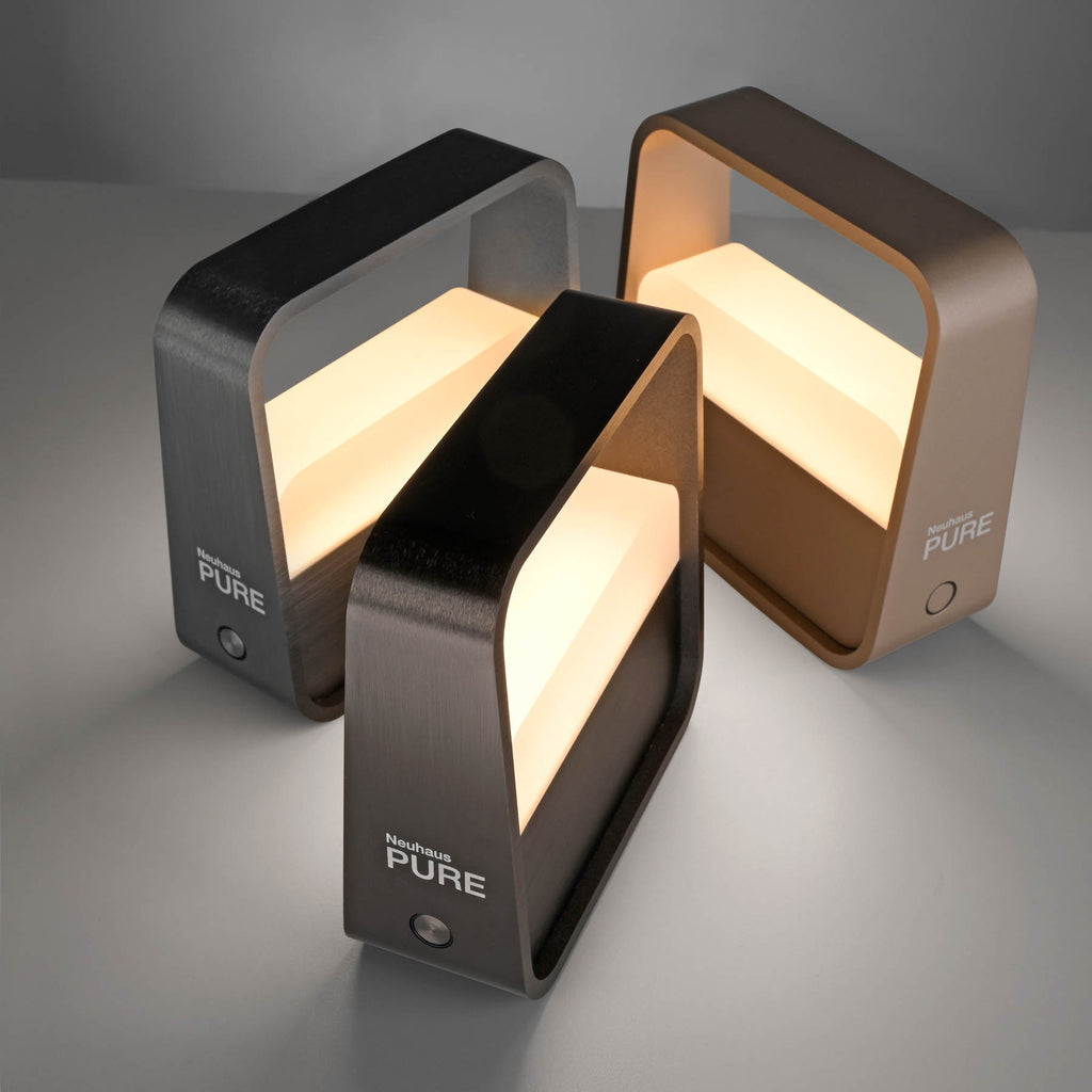 LED oppladbar bordlampe PURE Go grå aluminium dimbar med varmt lys