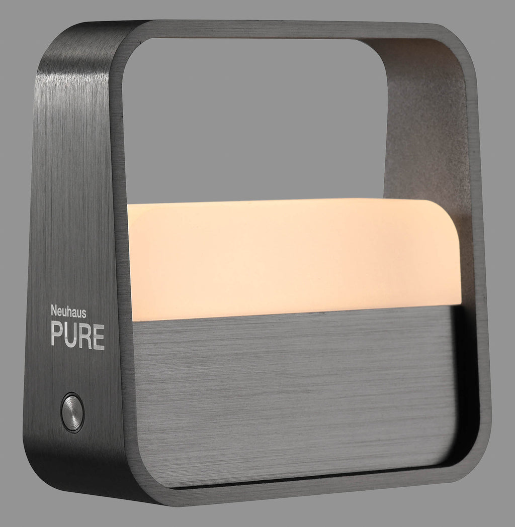 LED oppladbar bordlampe PURE Go grå aluminium dimbar sideprofil