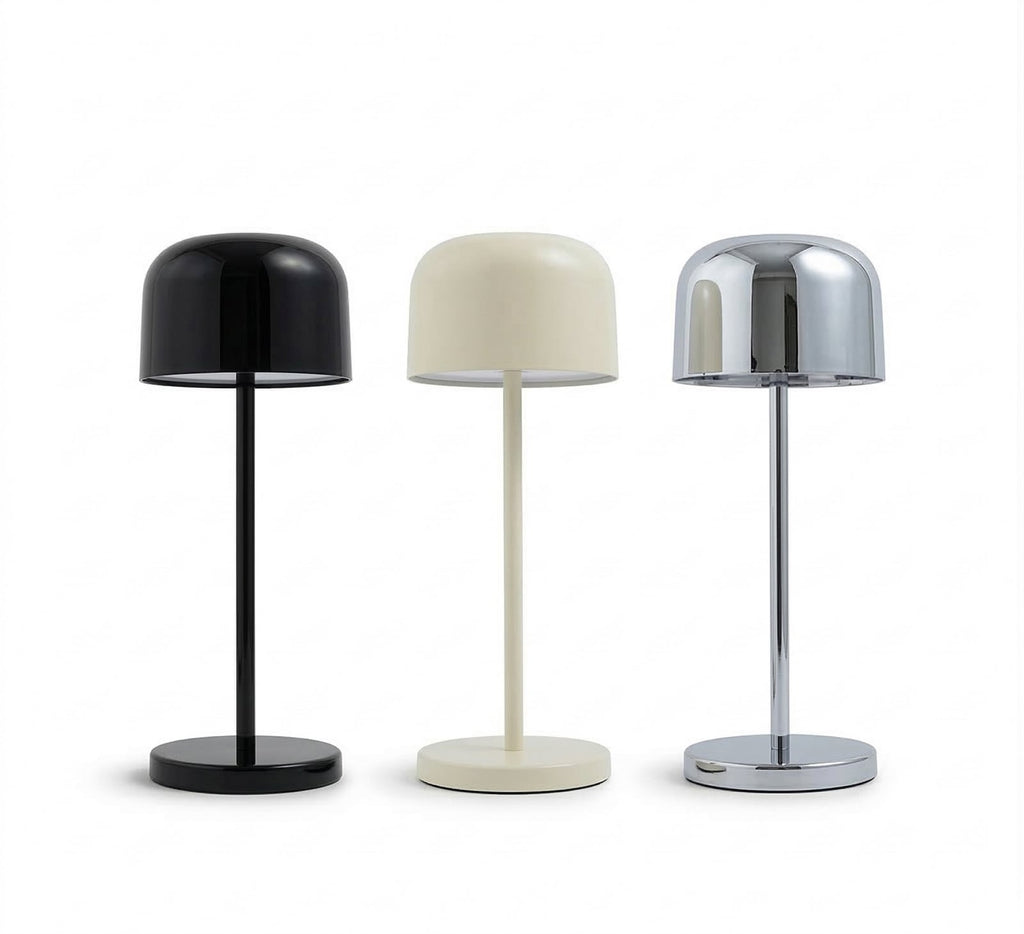 LED oppladbar bordlampe Quill 6-pakning krom/beige/svart IP54 montert