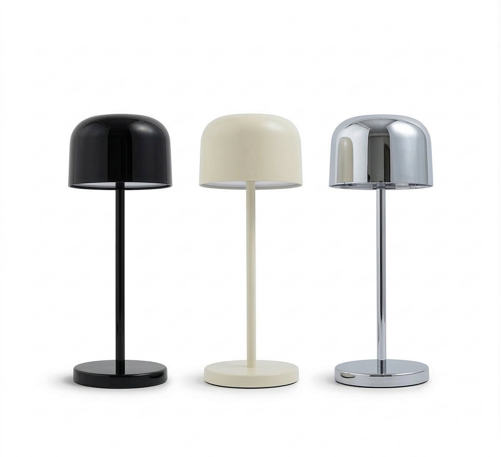 LED oppladbar bordlampe Quill 6-pakning krom/beige/svart IP54 montert