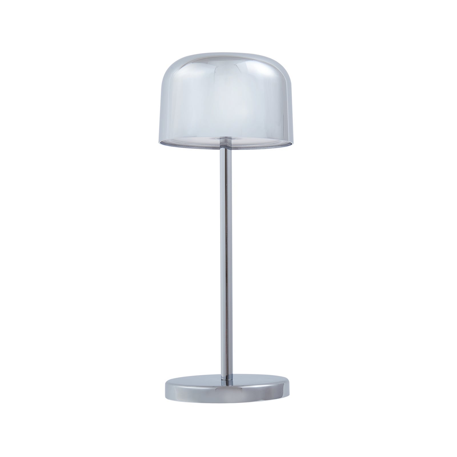 Montert LED oppladbar bordlampe Quill 6-pakning med ladestasjon krom IP54 på terrasse